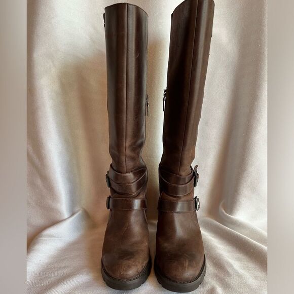 UGG Lana Brown Leather & Shearling Biker Boot, knee high, zipper & buckle size 7 - Picture 3 of 13
